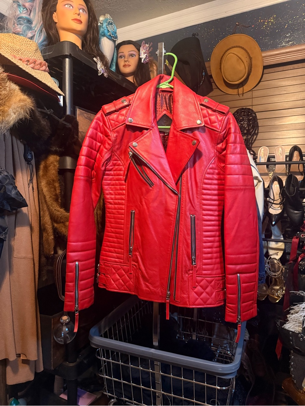 Classic Red Quilted Leather Moto Jacket